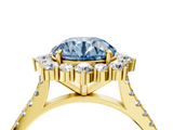 Yellow gold Fancy Blue Round  Halo Diamond Ring with Pavé Band and Prong Setting_41