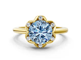 Yellow gold Fancy Blue Round  Halo Diamond Ring with Round Cluster Setting, Solitaire Band, and Four-Prong Setting_49