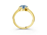 Yellow gold Fancy Blue Round  Halo Diamond Ring with Round Cluster Setting, Solitaire Band, and Four-Prong Setting_52