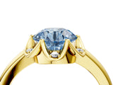 Yellow gold Fancy Blue Round  Halo Diamond Ring with Round Cluster Setting, Solitaire Band, and Four-Prong Setting_53