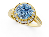 Yellow gold Fancy Blue Round  Halo Diamond Ring with Split Shank and Four-Prong Setting_60