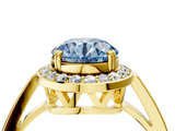 Yellow gold Fancy Blue Round  Halo Diamond Ring with Split Shank and Four-Prong Setting_63