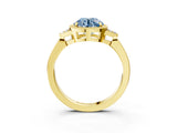 Yellow gold Fancy Blue Round  Halo Diamond Ring with Tapered Band and Four-Prong Setting_10