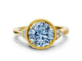 Yellow gold Fancy Blue Round  Halo Diamond Ring with Tapered Band and Four-Prong Setting_7