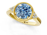 Yellow gold Fancy Blue Round  Halo Diamond Ring with Tapered Band and Four-Prong Setting_8