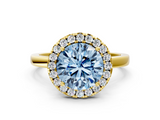 Yellow gold Fancy Blue Round  Halo Diamond Solitaire with Pavé Band and Four-Prong Setting_75