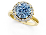 Yellow gold Fancy Blue Round  Halo Diamond Solitaire with Pavé Band and Four-Prong Setting_76