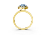 Yellow gold Fancy Blue Round  Halo Diamond Solitaire with Pavé Band and Four-Prong Setting_78