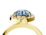 Yellow gold Fancy Blue Round  Halo Diamond Solitaire with Pavé Band and Four-Prong Setting_79