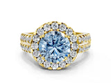 Yellow gold Fancy Blue Round  Halo Diamond Split Shank Engagement Ring with Prong Setting_105