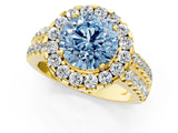 Yellow gold Fancy Blue Round  Halo Diamond Split Shank Engagement Ring with Prong Setting_106