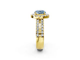 Yellow gold Fancy Blue Round  Halo Diamond Split Shank Engagement Ring with Prong Setting_107