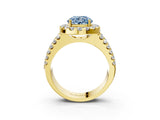 Yellow gold Fancy Blue Round  Halo Diamond Split Shank Engagement Ring with Prong Setting_108