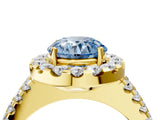Yellow gold Fancy Blue Round  Halo Diamond Split Shank Engagement Ring with Prong Setting_109