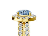 Yellow gold Fancy Blue Round  Halo Diamond Split Shank Engagement Ring with Prong Setting_110
