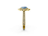 Yellow gold Fancy Blue Round  Halo Milgrain Pave Diamond Ring with Four-Prong Setting 4
