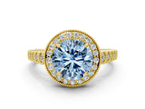 Yellow gold Fancy Blue Round  Halo Milgrain Solitaire with Bezel Set Side Stones and Pave Band_33