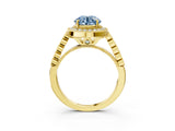 Yellow gold Fancy Blue Round  Halo Milgrain Solitaire with Bezel Set Side Stones and Pave Band_36