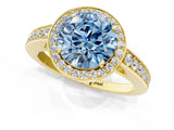 Yellow gold Fancy Blue Round  Halo Pavé Diamond Engagement Ring with Bezel Setting_38