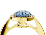 Yellow gold Fancy Blue Round  Halo Pavé Diamond Engagement Ring with Bezel Setting_41