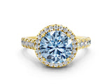Yellow gold Fancy Blue Round  Halo Pavé Diamond Engagement Ring with Four-Prong Setting_26