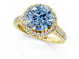 Yellow gold Fancy Blue Round  Halo Pavé Diamond Engagement Ring with Four-Prong Setting_27