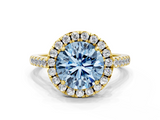 Yellow gold Fancy Blue Round  Halo Pavé Diamond Engagement Ring with Four-Prong Setting_3
