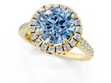 Yellow gold Fancy Blue Round  Halo Pavé Diamond Engagement Ring with Four-Prong Setting_4