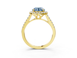 Yellow gold Fancy Blue Round  Halo Pavé Diamond Engagement Ring with Four-Prong Setting_6
