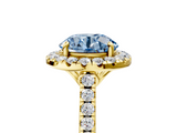 Yellow gold Fancy Blue Round  Halo Pavé Diamond Engagement Ring with Four-Prong Setting_8
