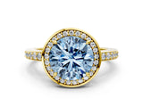 Yellow gold Fancy Blue Round  Halo Pave Band Solitaire Ring with Prong Setting_66