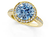 Yellow gold Fancy Blue Round  Halo Pave Band Solitaire Ring with Prong Setting_67