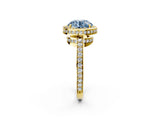Yellow gold Fancy Blue Round  Halo Pave Band Solitaire Ring with Prong Setting_68