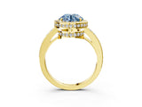 Yellow gold Fancy Blue Round  Halo Pave Band Solitaire Ring with Prong Setting_69