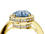 Yellow gold Fancy Blue Round  Halo Pave Band Solitaire Ring with Prong Setting_70