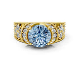 Yellow gold Fancy Blue Round  Halo Pave Diamond Engagement Ring with Milgrain Detailing_49