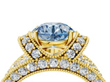 Yellow gold Fancy Blue Round  Halo Pave Diamond Engagement Ring with Milgrain Detailing_53