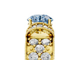 Yellow gold Fancy Blue Round  Halo Pave Diamond Engagement Ring with Milgrain Detailing_54