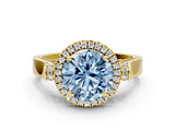 Yellow gold Fancy Blue Round  Halo Pave Split Shank Prong Setting Ring_26