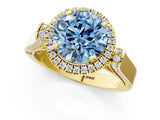 Yellow gold Fancy Blue Round  Halo Pave Split Shank Prong Setting Ring_27