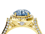 Yellow gold Fancy Blue Round  Halo Pave Split Shank Prong Setting Ring_30