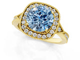 Yellow gold Fancy Blue Round  Halo Round Diamond Milgrain Pave Engagement Ring_4