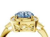 Yellow gold Fancy Blue Round  Halo Round Diamond Milgrain Pave Engagement Ring_7