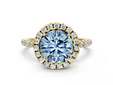 Yellow gold Fancy Blue Round  Halo Round Diamond Pavé Band Four-Prong Ring_19