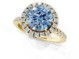 Yellow gold Fancy Blue Round  Halo Round Diamond Pavé Band Four-Prong Ring_20