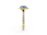 Yellow gold Fancy Blue Round  Halo Round Diamond Pavé Band Four-Prong Ring_21