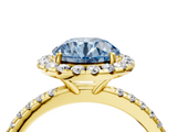 Yellow gold Fancy Blue Round  Halo Round Diamond Pavé Band Four-Prong Ring_23