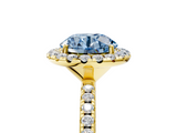 Yellow gold Fancy Blue Round  Halo Round Diamond Pavé Band Four-Prong Ring_24