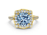 Yellow gold Fancy Blue Round  Halo Round Diamond Pave Band with Four-Prong Setting_39