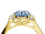 Yellow gold Fancy Blue Round  Halo Round Diamond Pave Band with Four-Prong Setting_43